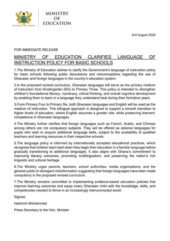 Ghana : les langues locales au cœur de la réforme scolaire, l'anglais et les langues étrangères restent facultatifs