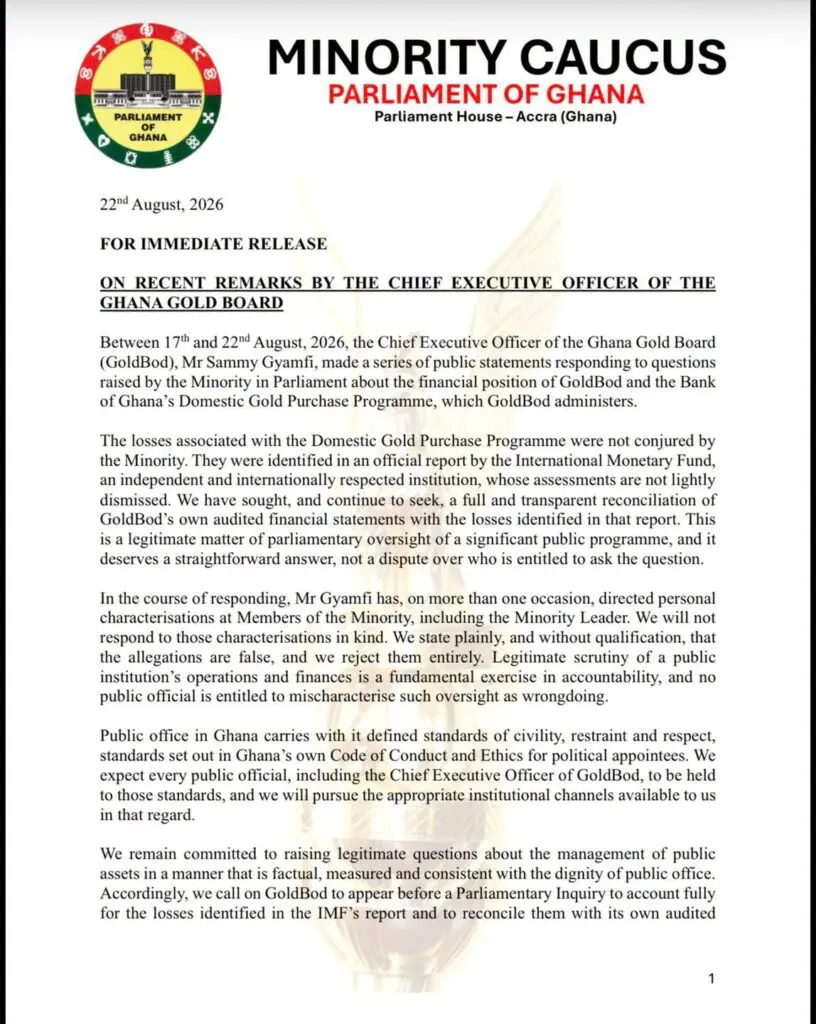 Le Parlement ghanéen exige des comptes sur les milliards perdus dans l’or acheté par la Banque du Ghana
