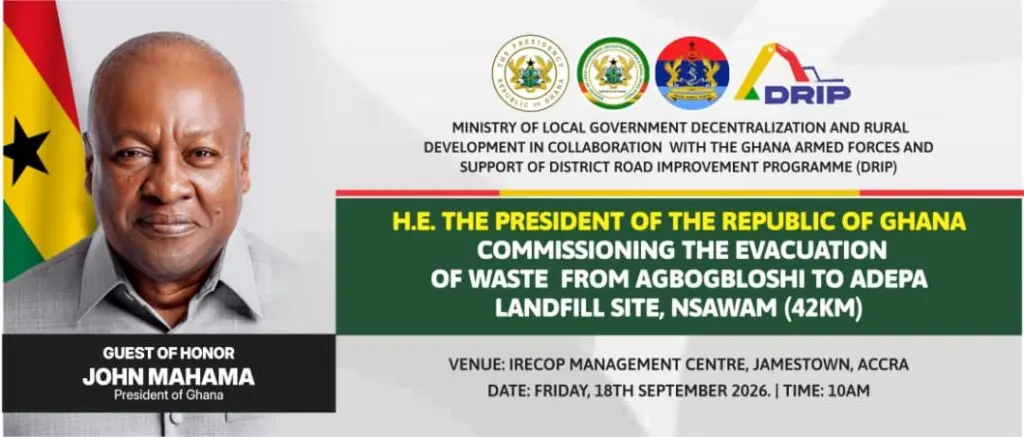 Le président Mahama inaugure le transfert des déchets d’Agbogbloshie vers la décharge d’Adepa à Nsawam