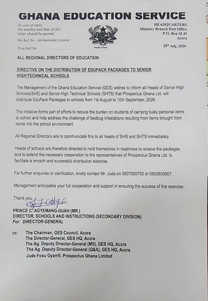 Le Ghana lance les EduPack pour réduire la propagation des punaises de lit dans les internats du secondaire