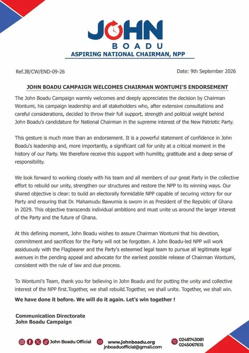 Le ralliement de Chairman Wontumi à la candidature de John Boadu redéfinit la stratégie électorale du NPP