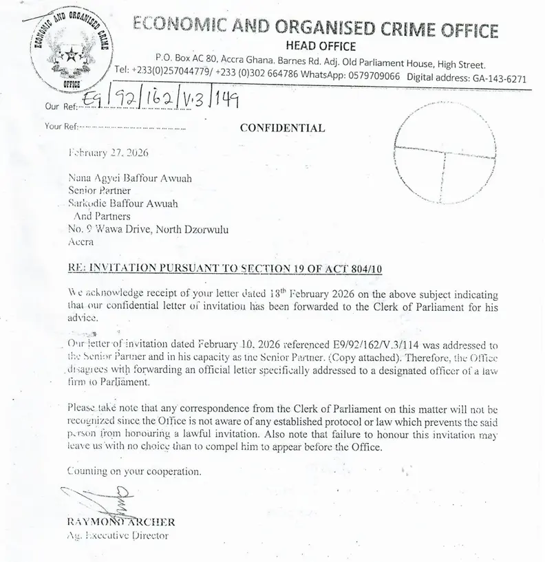 L’EOCO invite le député de Manhyia South à comparaître : lettre révélée et tentative d’arrestation controversée à Accra