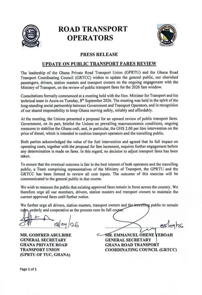 Le GPRTU et le GRTCC suspendent la hausse des tarifs de transport au Ghana, après le subventionnement du diesel